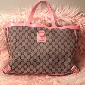 Gucci Pink and Tan Tote Bag with Iconic GG Pattern